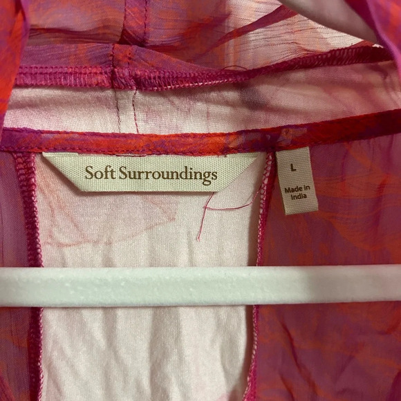 Soft Surroundings Acadia Flutter Vest Sheer Panel Floral Vest Pink Large - Picture 3 of 4